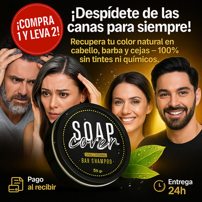 Jabón Natural Anti-Canas 2 en 1 | Cubre Cabello, Barba y Cejas | 100% Sin Químicos, Hidratación y Prevención de Nuevas Canas