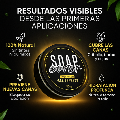 Jabón Natural Anti-Canas 2 en 1 | Cubre Cabello, Barba y Cejas | 100% Sin Químicos, Hidratación y Prevención de Nuevas Canas