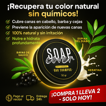 Jabón Natural Anti-Canas 2 en 1 | Cubre Cabello, Barba y Cejas | 100% Sin Químicos, Hidratación y Prevención de Nuevas Canas
