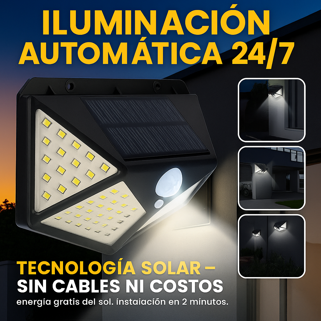 Reflector Solar Inteligente 100 LED con Sensor de Movimiento | Iluminación Automática, Impermeable y sin Cables