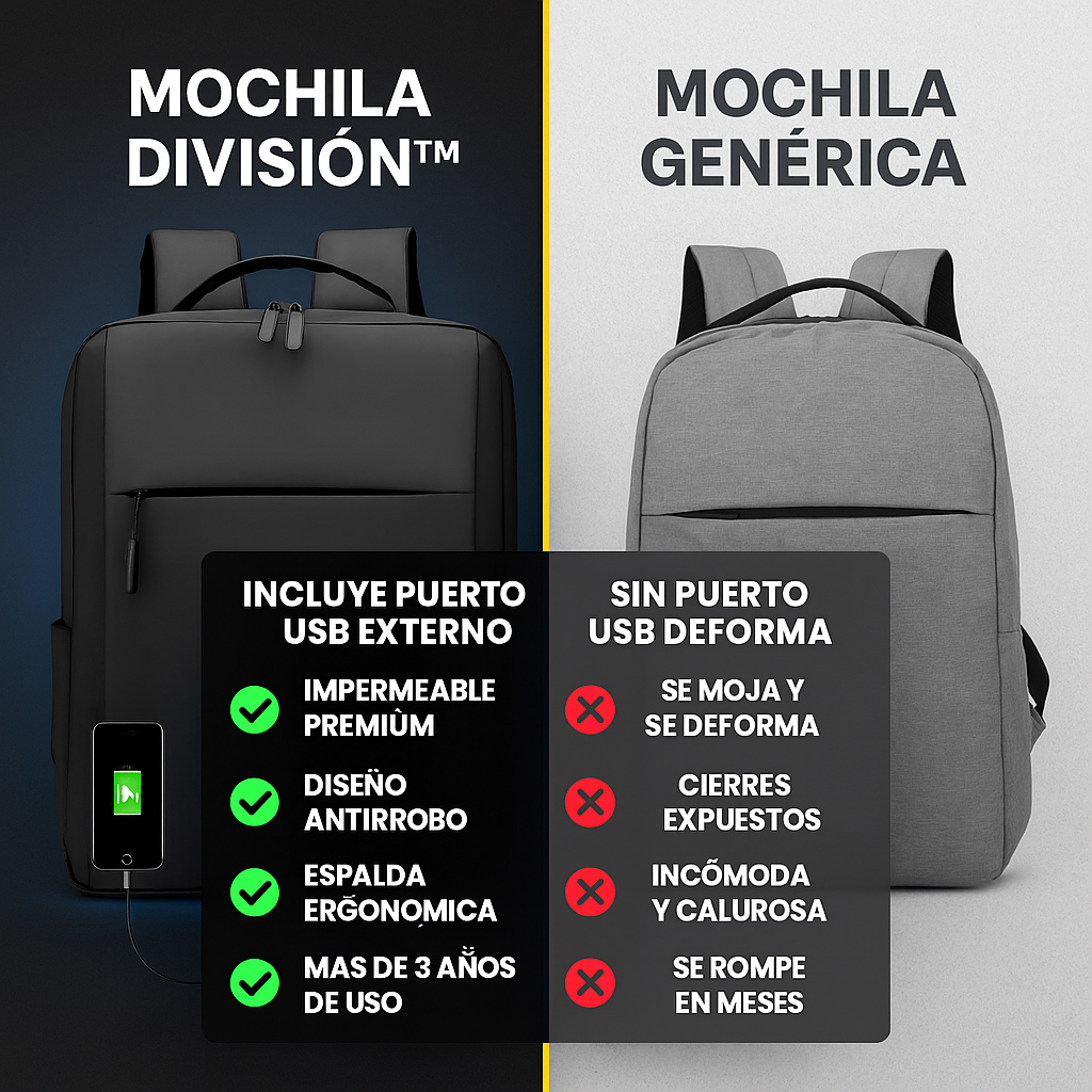 MOCHILA URBANA DIVISIÓN™ – CARGA USB Y IMPERMEABLE (-50%OFF + ENVÍO GRATIS)