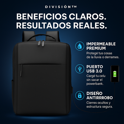 MOCHILA URBANA DIVISIÓN™ – CARGA USB Y IMPERMEABLE (-50%OFF + ENVÍO GRATIS)