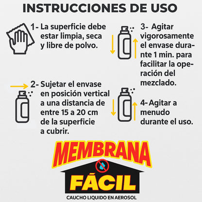 Membrana Fácil Aero – Caucho Líquido Sellador Impermeable en Spray | Sella Goteras al Instante y Protege Techos, Paredes y Chapas