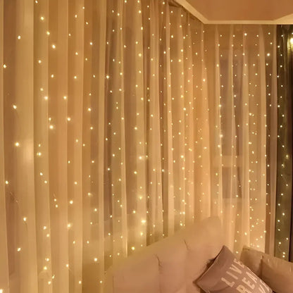 Cortina De Luces Led Navidad 3 X 3 Metros Calida 300 Led Control Remoto Y Usb Lluvia Tiras 8 Modos De Iluminación Decorativa Interior Y Exterior Decoración Fiestas, Casamientos, Fácil De Instalar.
