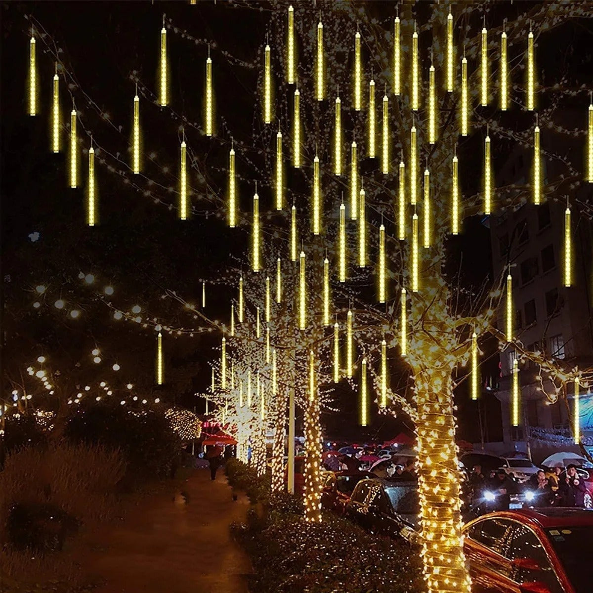 Lluvia De Meteoritos Tubos Led Cascada Luces Amarillas