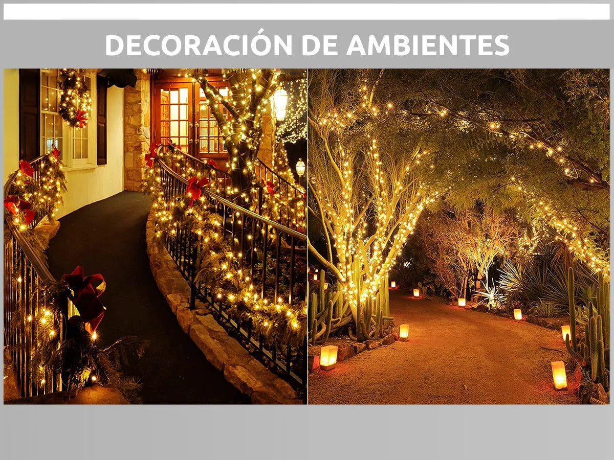 Luces Navidad Exterior Solares Guirnalda Led 20m Impermeable 200 Luces Cálidas