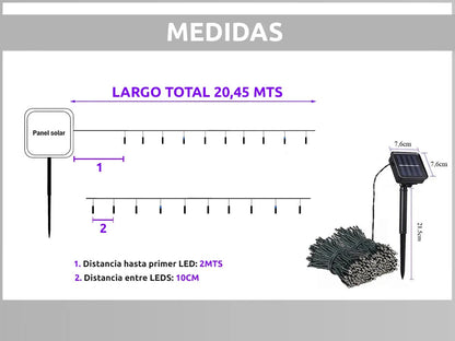 Luces Navidad Exterior Solares Guirnalda Led 20m Impermeable 200 Luces Cálidas