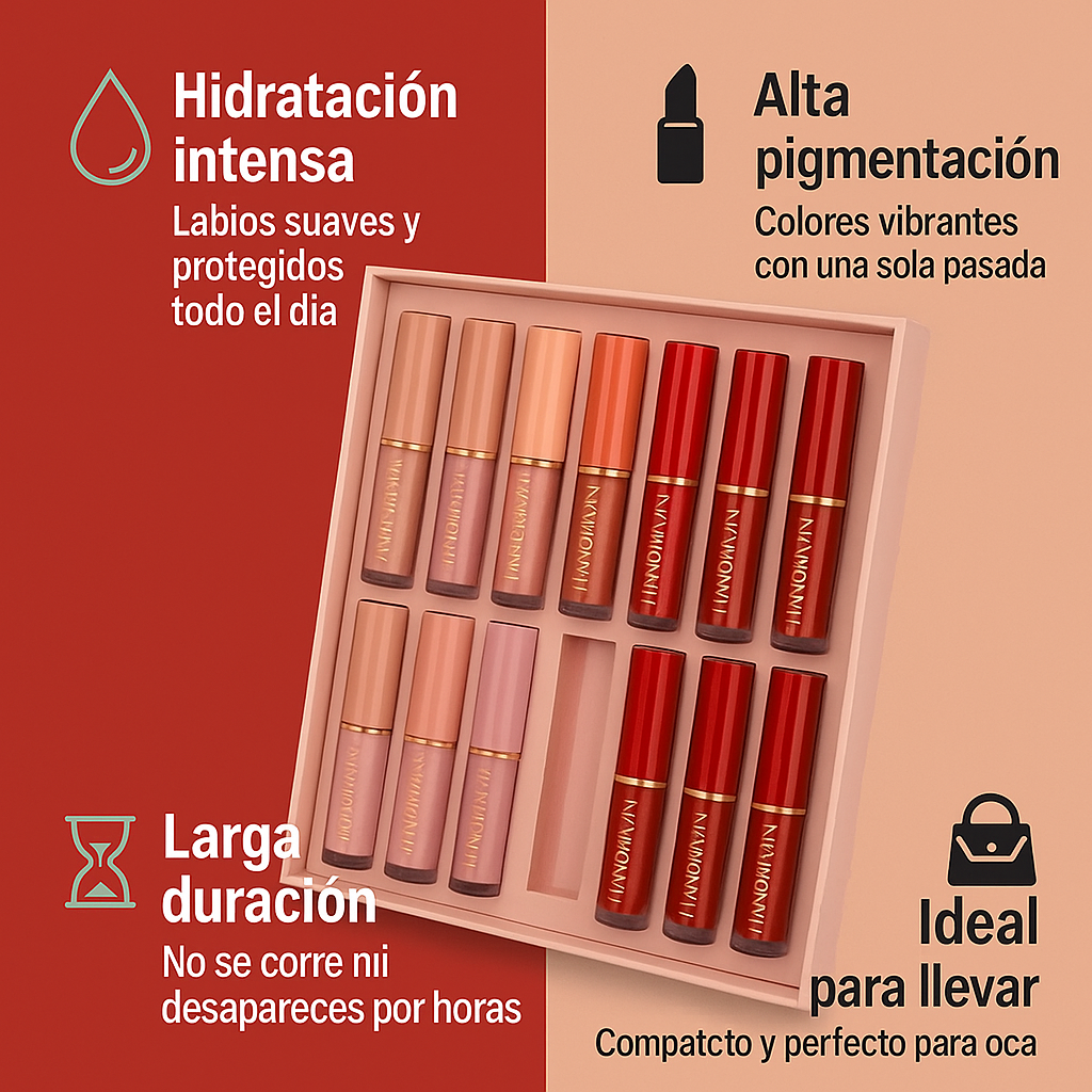 Handaiyan Set 12 Pintalabios Mate de Alta Cobertura – Larga Duración