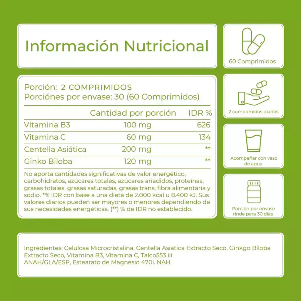 ANTI CELULITIS CENTELLA ASIATICA GINKO BILOBA / 60 COMPRIMIDOS