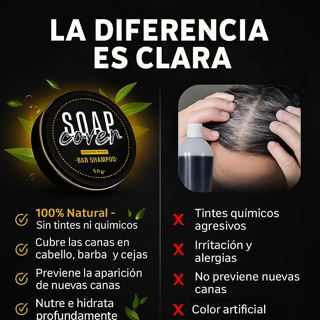 Jabón Natural Anti-Canas 2 en 1 | Cubre Cabello, Barba y Cejas | 100% Sin Químicos, Hidratación y Prevención de Nuevas Canas